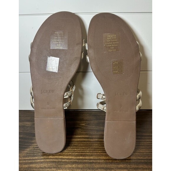 J. Crew Gold Metallic Strappy Slip On Flat Sandals Women's 9 - Picture 10 of 10